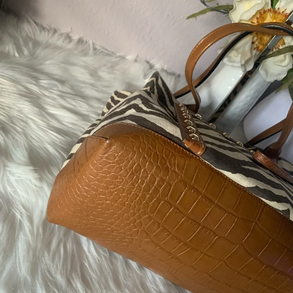 Michael Kors Zebra Print Tote and Clutch Set - Brown